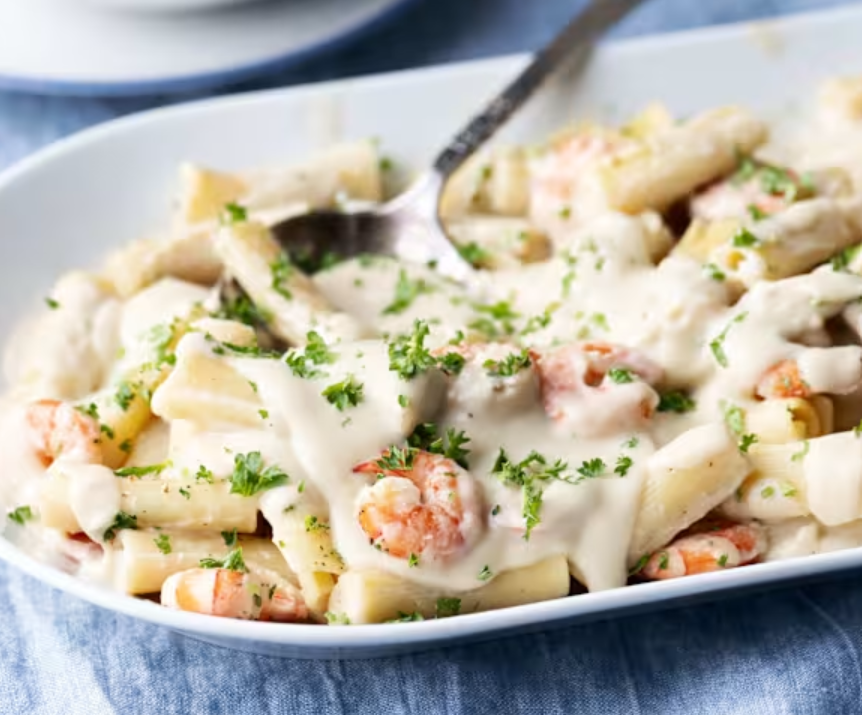 pasta cremosa con camarones